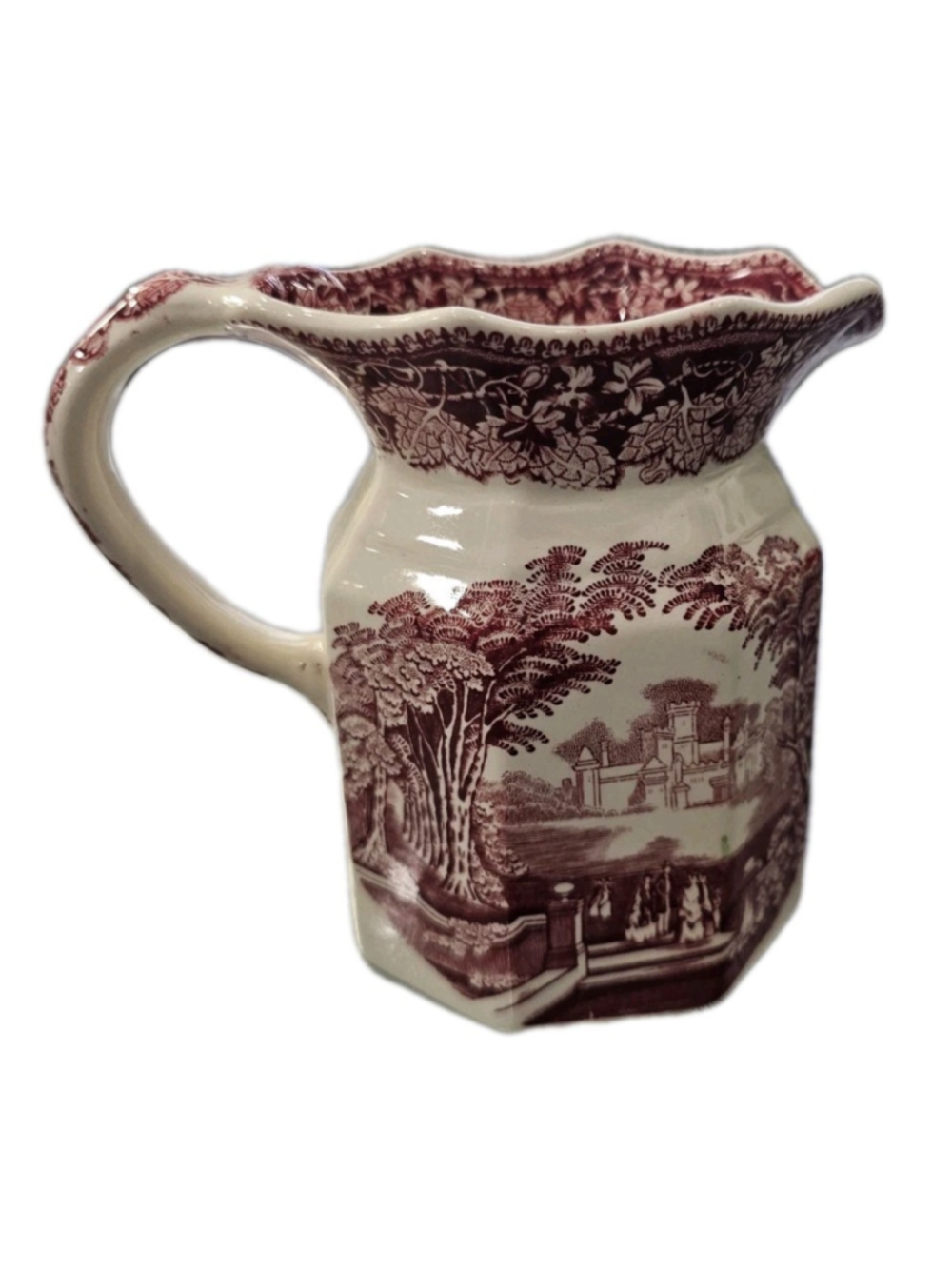 Mason's Vista Pink/Red Ironstone Transferware Pitcher Creamer Jug England 4.5 in